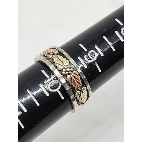 925 Sterling Silver and 12k Gold-Plated Accents Vintage Antiqued Ring Band Size - Picture 6 of 6
